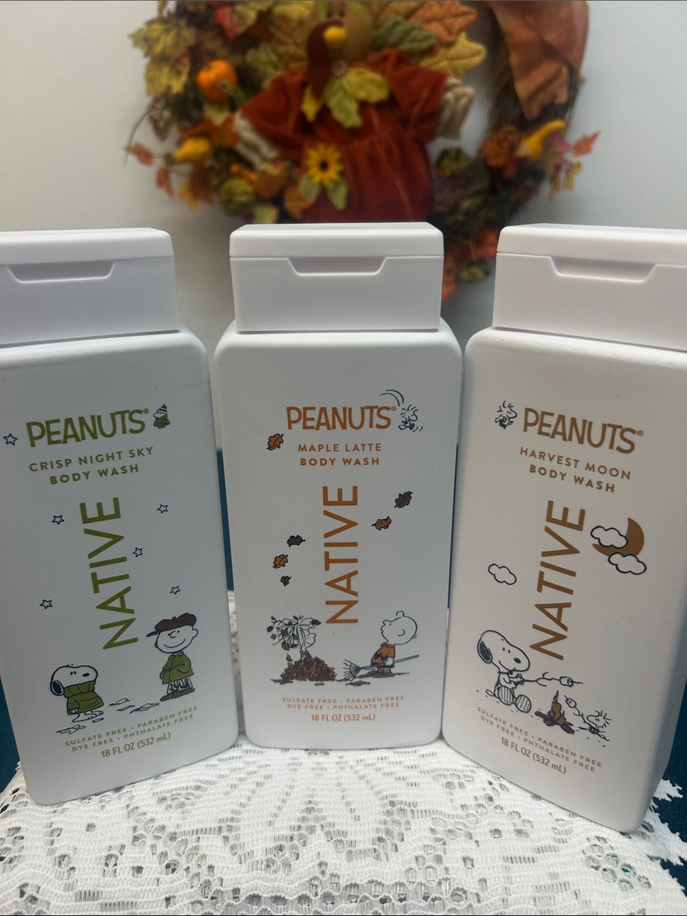 Native Peanuts Body Wash Trio — White Bottles with Green & Brown Accents